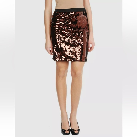 See By Chloe Women's Sequin Metallic Mini Skirt In Bronze Size 8 - Picture 1 of 10